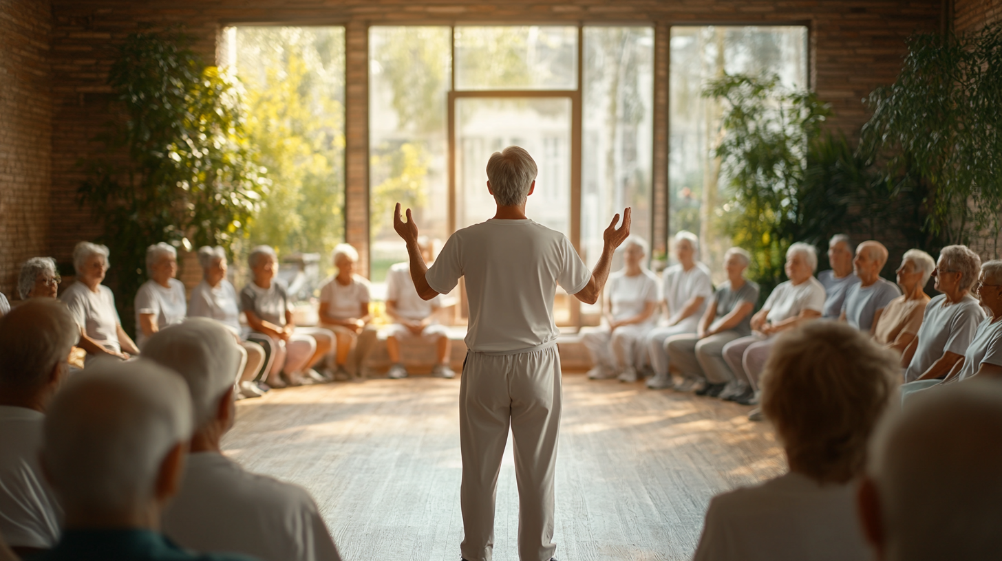 Активні старші люди займаються фітнесом